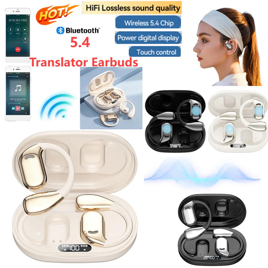 Two-Way Language Translation Earbud Bluetooth 5.4 Real-Time Headphone Translation Touch Control AI Earphones for Travel Business