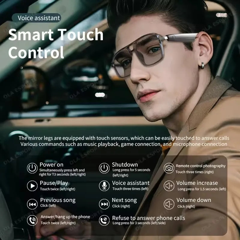 Gafas inteligentes Bluetooth con auriculares integrados, navegación por voz y lentes fotocromáticas
