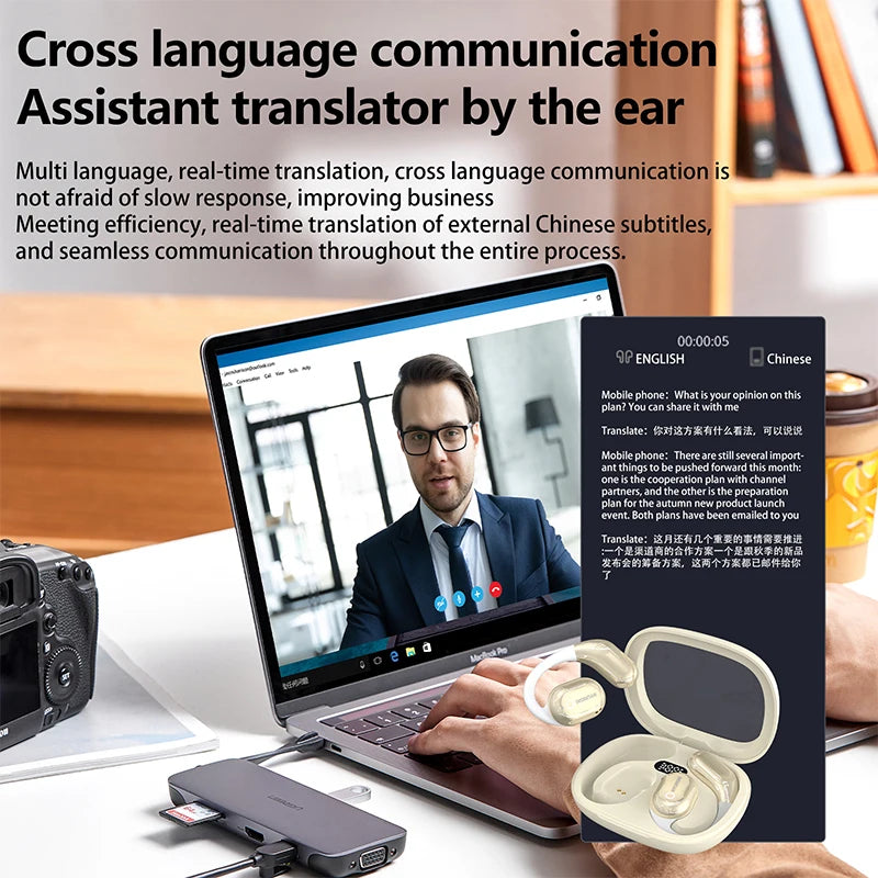 HY-Y16 Smart Earbuds Bluetooth AI Earphones Wireless Headphones for Real Time English Translation and Multilingual Conversations